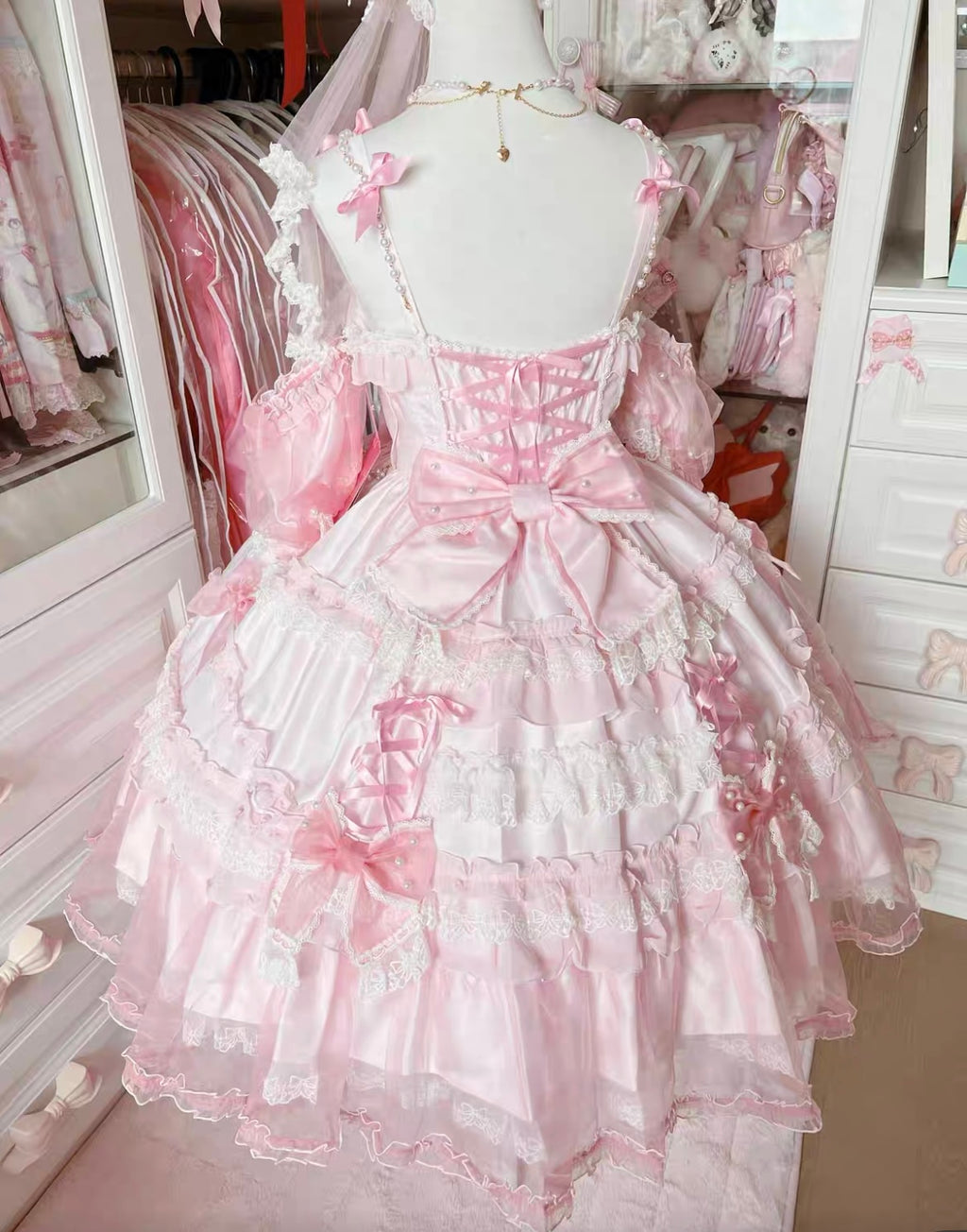 Pink and white lace and ribbon dress with a touch of fairy charm #fairykei #kawaii