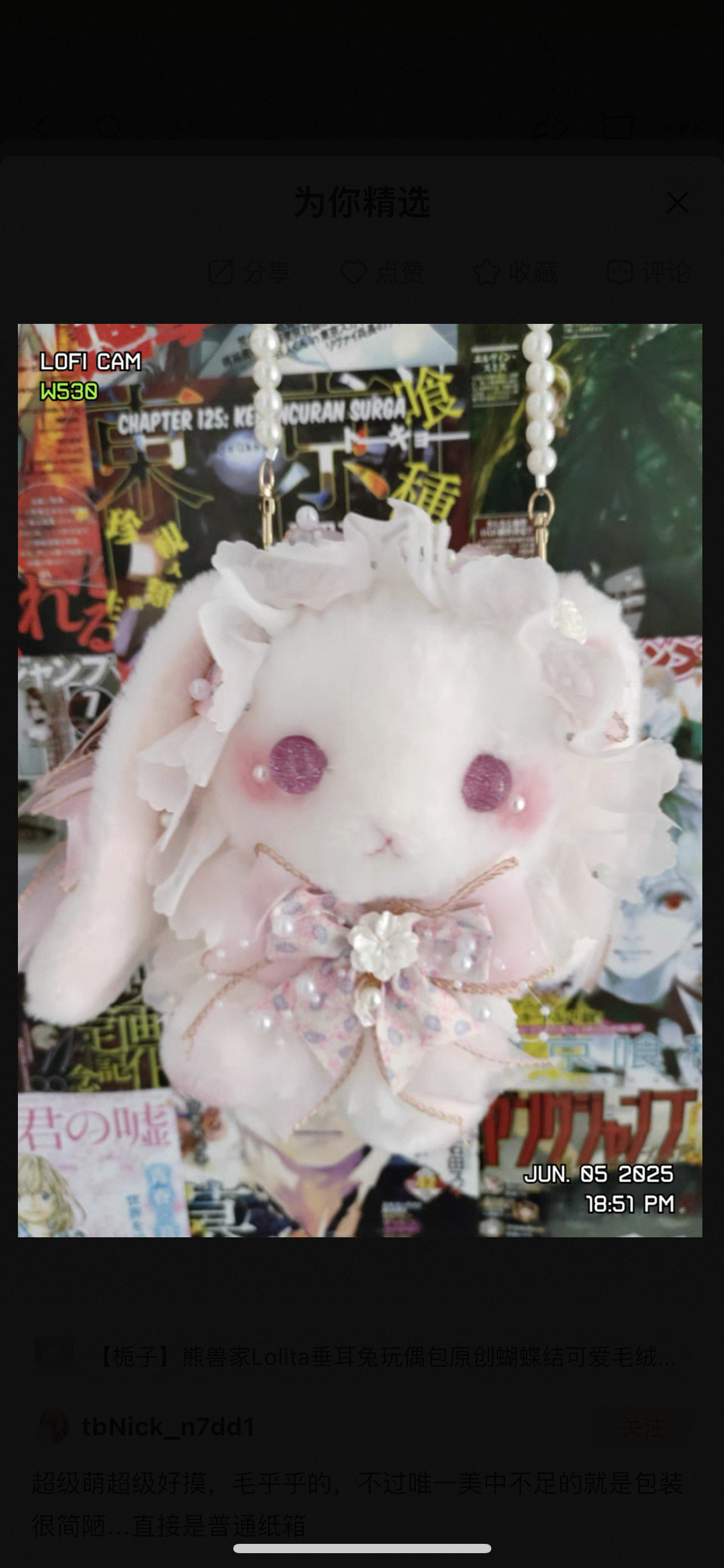 Imported Kawaii Lolita Plush Bunny Bag 🎀 Soft Girl Cute Doll Purse