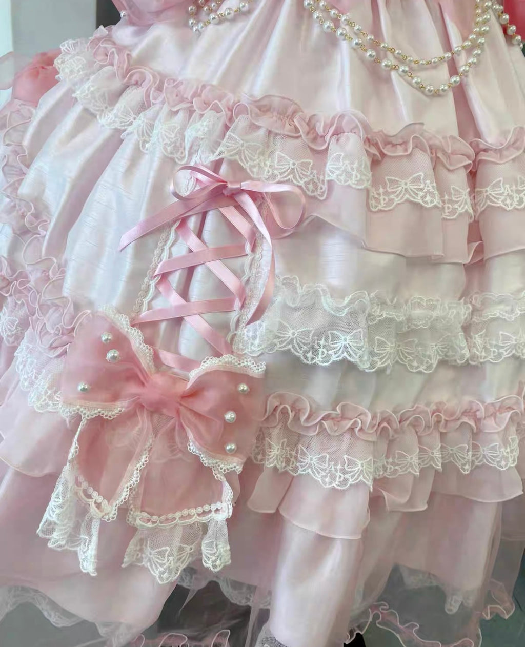 Pink and white lace and ribbon dress with a touch of fairy charm #fairykei #kawaii