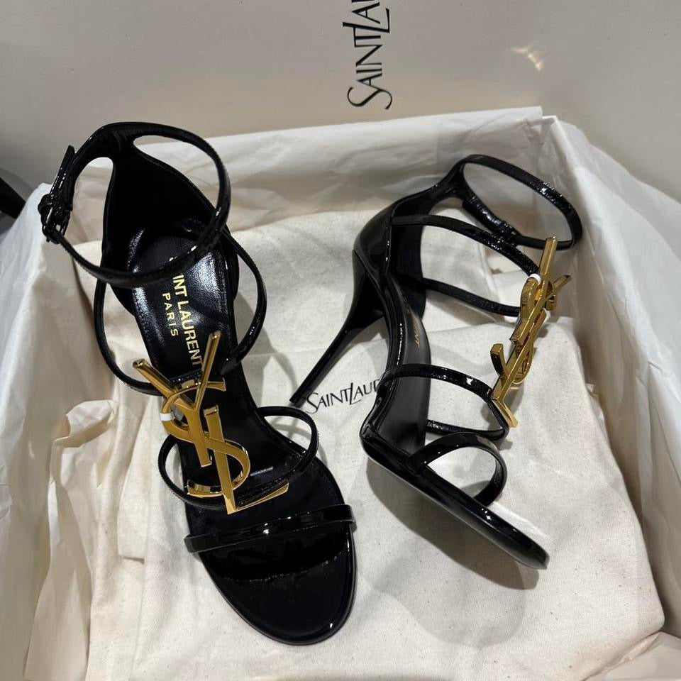 Saint Laurent YSL Opyum Heels Black Patent w/ Gold Logo