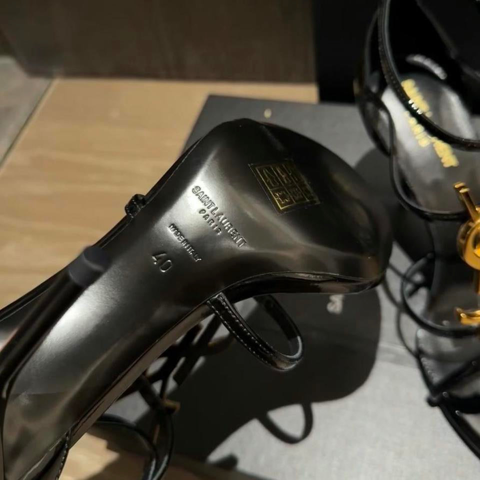 Saint Laurent YSL Opyum Heels Black Patent w/ Gold Logo